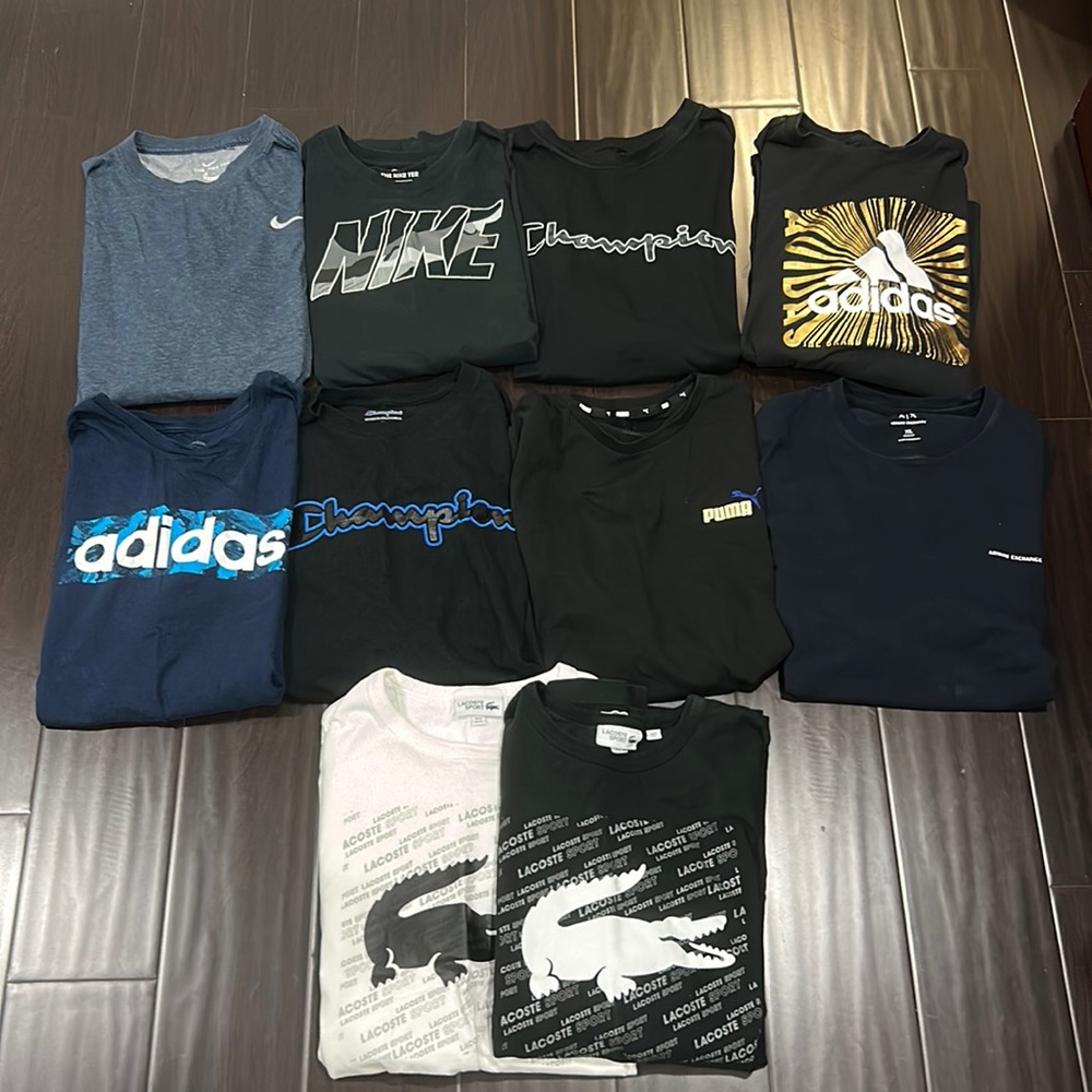 10 piece Men’s Adidas, Champion, Nike, Puma, Lacoste & Armani Exchange T-shirts